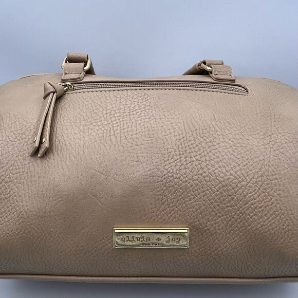 Olivia + Joy Animal Print Satchel Handbag Beige Gold Faux Leather Large Capacity - Picture 7 of 12